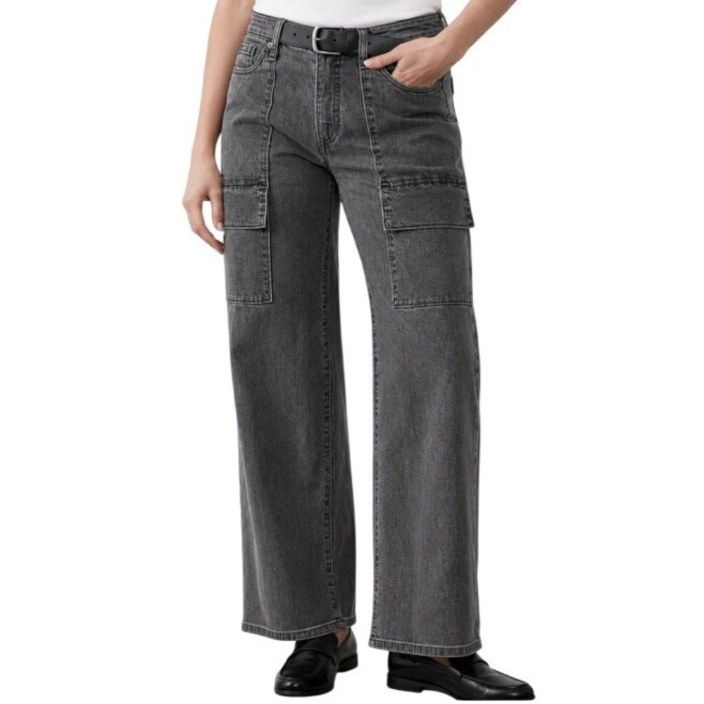 Banana Republic Womens 25 Mid Rise Straight Cargo Jeans in Medium Gray‎ Wash NWT